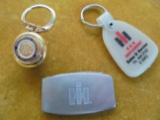 THIS IS A GROUP OF 3 VINTAGE INTERNATIONAL HARVESTER RELATED ADVERTISING ITEMS-KEY RING---KNIFE--ETC