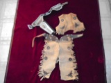 VINTAGE CHILD'S WESTERN LEATHER SET-HOLSTER BELT-VEST-CHAPS