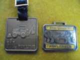 TWO OLD ADVERTISING WATCH FOBS-INTERNATIONAL HARVESTER AND HOUGH PAYLOADERS