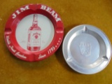 TWO SMALL METAL ADVERTISING ASH TRAYS--FORD MOTOR AND JIM BEAM WHISKEY