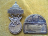 TWO OLD PIN BACKS-1913 NATIONAL CONVENTION & SIOUX CITY NAME BADGE