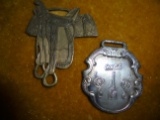 2 VINTAGE WATCH FOBS--ONE IS COCA COLA AND THE OTHER IS A WESTERN SADDLE