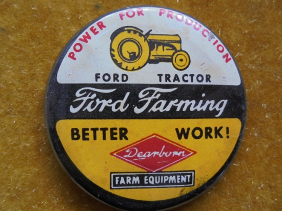 VINTAGE "FORD FARMING" ADVERTISING BADGE OR PIN BACK BUTTON-OLD & VERY NEAT