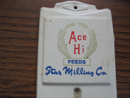 VINTAGE "ACE HI" FEEDS ADVERTISING THERMOMETER--PERRIS, CALIFORNIA