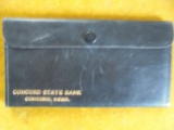 EARLY LEATHER ADVERTISING POCKET LEDGER OR FOLDER FROM 'CONCORD STATE BANK' OF CONCORD NEBRASKA
