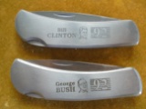 1992 ELECTION COMM. POCKET KNIVES BUSH AND CLINTON WITH BOXES