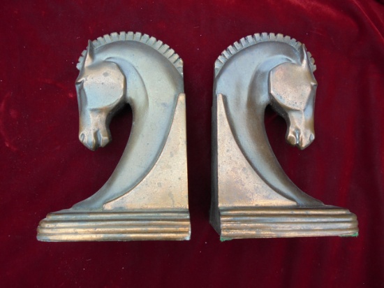 VINTAGE PAIR OF ART DECO HORSE HEAD BOOKENDS-QUITE NICE