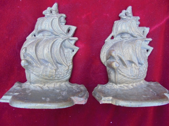 PAIR OF SHIP BOOKENDS-VINTAGE AND NICE