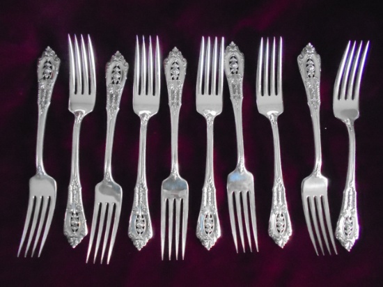 SET OF 10 STERLING WALLACE ROSE POINT DINNER FORKS-7 INCHES LONG-ESTATE QUALITY