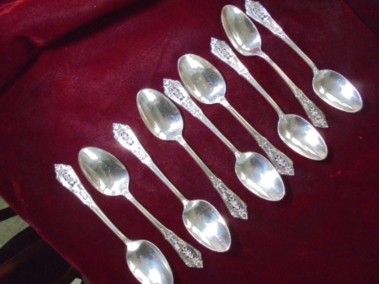 SET OF 9 WALLACE STERLING ROSE POINT TEA SPOONS-QUITE NICE