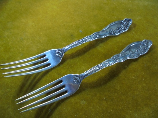 TWO FANCY STERLING DINNER FORKS-CREST WITH "S" HALL MARK