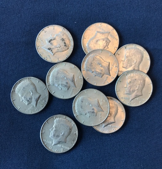 SET OF (10) 40% SILVER KENNEDY HALF DOLLARS