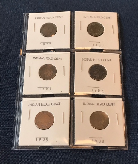 SIX OLD UNITED STATES INDIAN HEAD CENTS