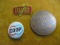 3 ITEM LOT WITH COOP BUTTON--PFISTER SEED CORN PIN AND TOKEN FROM 