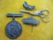 4 ITEM MISC. LOT-SEWING ITEM, METAL, HAT PIN AND BROKEN PENCIL SHARPENER