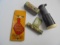 3 VINTAGE TIN ADVERTISING WHISTLES & ONE NAUGHTY GIRL SCOPE FROM CARNIVALS