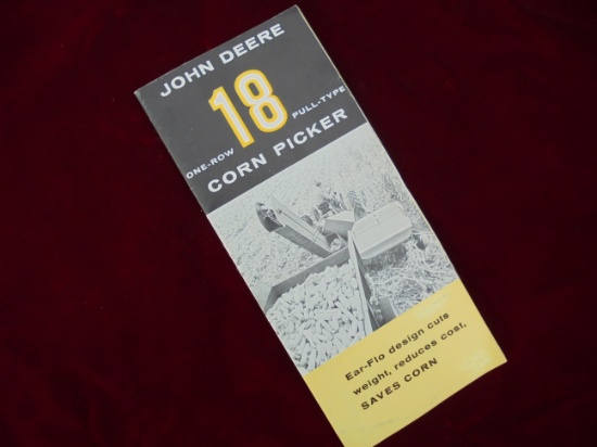 JOHN DEERE ONE ROW CORN PICKER BROCHURE-1950'S 4 LEG LOGO-CLEAN AND NICE
