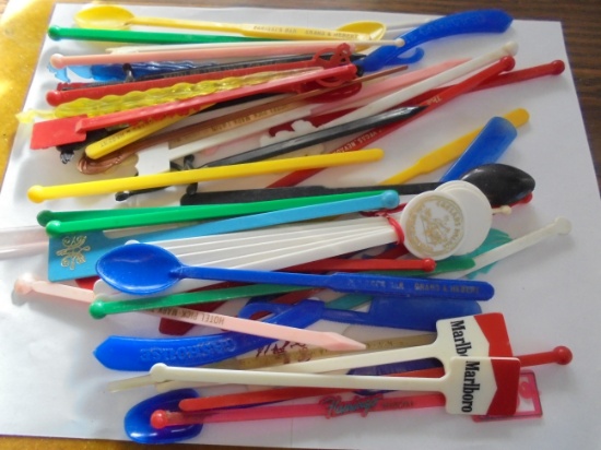 COLLECTION OF OLD SWIZZLE STICKS FOR DIFFERENT BARS AND CLUBS-THERE ARE SOME PLAIN ONES ALSO