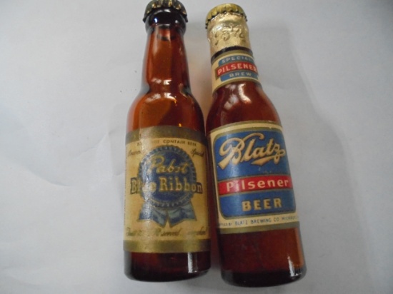 TWO OLD MINIATURE BEER BOTTLE WITH CAPS-NOT SHAKERS