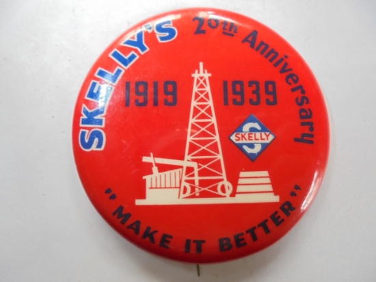 WONDERFUL 1939 "SKELLY GAS & OIL" ANNIVERSARY PIN BACK BUTTON
