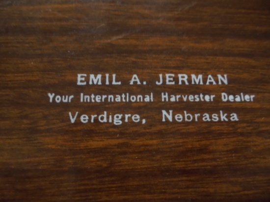 VINTAGE ADVERTISING TRAY FROM "EMIL JERMAN" INTERNATIONAL HARVESTER DEALER VERDIGRE NEBRASKA