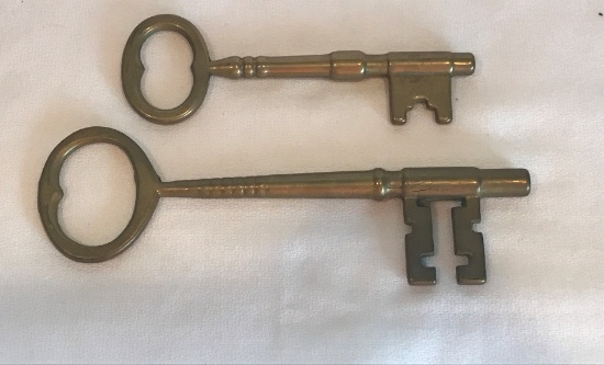 TWO OLD LARGE BRASS KEYS