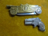 2 NOVELTY POCKET KNIVES-PISTOL AND OLD CAR