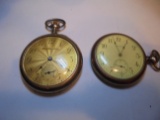 TWO OLD POCKET WATCHES WITH GOLD COLOR CASE-NOT WORKING