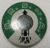 BROTHERHOOD OF RAILROAD SIGNALMEN PIN BACK BADGE - 1951