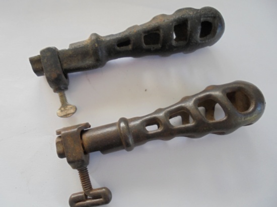 2 PRIMITIVE CAST IRON TOOL HANDLES FOR FILES AND SUCH