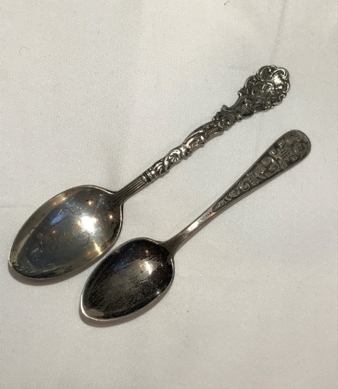 TWO LARGE FANCY STERLING SILVER SPOONS
