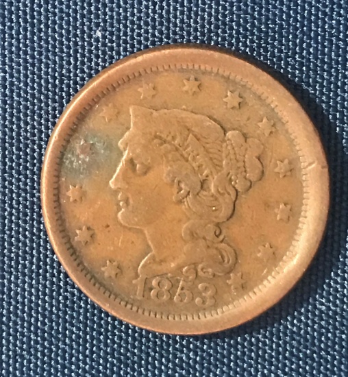 1853 UNTIED STATES BRAIDED HAIR LARGE CENT
