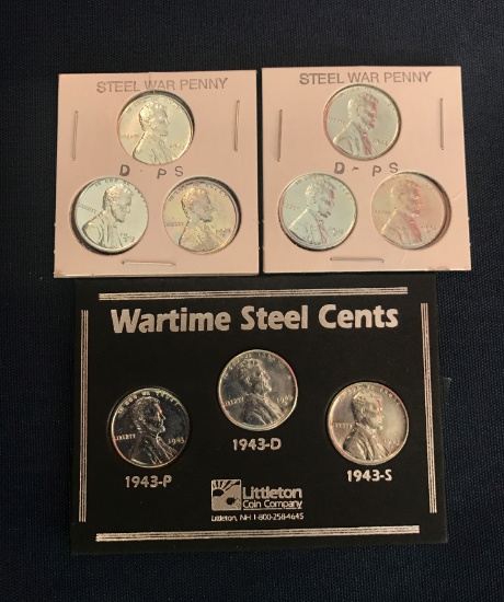 SET OF (3) 1943 P,D,S STEEL WHEAT CENT COLLECTIONS