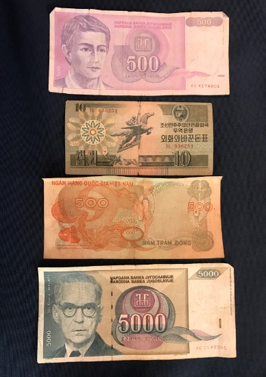 SET OF (4) OLD FOREIGN PAPER CURRENCY NOTES