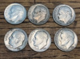 SET OF SIX SILVER ROOSEVELT DIMES - ALL MINTED IN THE 1950'S