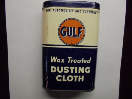 VINTAGE "GULF" GAS AND OIL DUSTING CLOTH ADVERTISING TIN-NICE