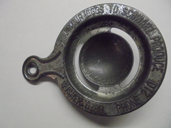 VINTAGE TINWARE ADVERTISING "EGG SEPARATOR" FROM WISNER, NEBRASKA