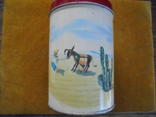 VINTAGE 'OLD RELIABLE" COFFEE" TIN WITH SOUTHWEST DECORATIVE DESIGN FOR CANISTER