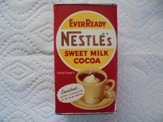 VINTAGE "EVERREADY" NESTLE'S SWEET MILK COCOA MIX-ADVERTISING CONTAINER-TIN TOP WITH CARDBOARD