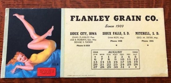 1944 FLANLEY GRAIN CO. - SIOUX CITY, SIOUX FALLS & MITCHELL - ADVERTISING  INK BLOTTER