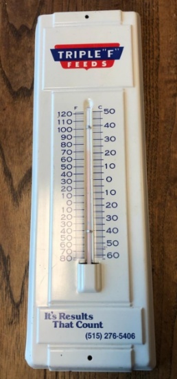 TRIPLE F FEEDS ADVERTISING THERMOMETER