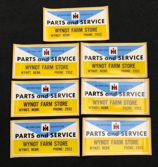 INTERNATIONAL HARVESTER PARTS AND SERVICE "WYNOT FARM STORE - WYNOT, NE" ADVERTISING STICKERS