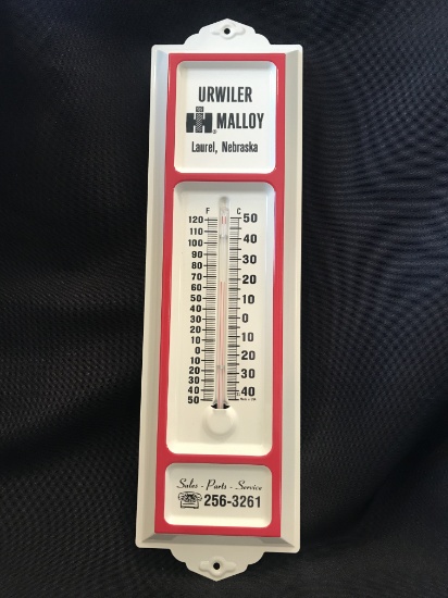 VINTAGE INTERNATIONAL HARVESTER THERMOMETER URWILER MALLOY FROM LAUREL, NEBRASKA