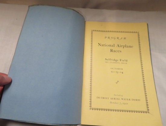 1922 NATIONAL AIRPLANE RACES - OFFICIAL PROGRAM