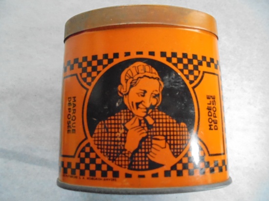 ANTIQUE TOBACCO OR SNUFF ADVERTISING TIN WITH GRAPHICS