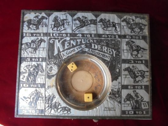 ANTIQUE TABLE TOP DICE GAME-MECHANICAL KENTUCKY DERBY-WORKS
