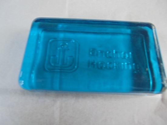VINTAGE "ANCHOR HOCKING" GLASS ADVERTISING PAPER WEIGHT
