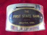 VINTAGE ADVERTISING COIN BANK FROM HOLSTEIN IOWA BANK
