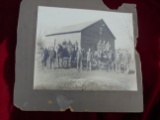 ANTIQUE CABINET PHOTOGRAPH OF FARMERS AND THEIR EQUIPMENT WITH HORSES