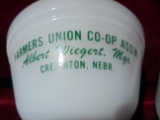 MATCHING SET OF VINTAGE FEDERAL  BOWLS WITH ADVERTISING FROM CREIGHTON NEBRASKA